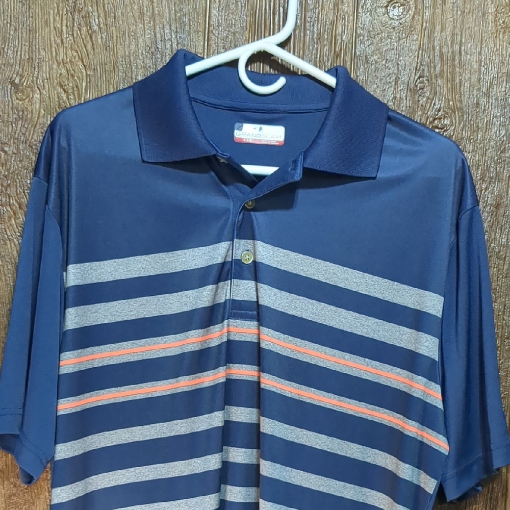 Grandslam Golf Shirt Polo Large Navy Blue Gray Orange Pre-owned